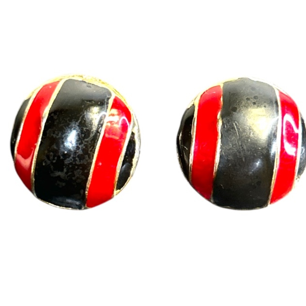 Vintage Enamel Stud Earrings Navy Black and Red pierced post Back size .50